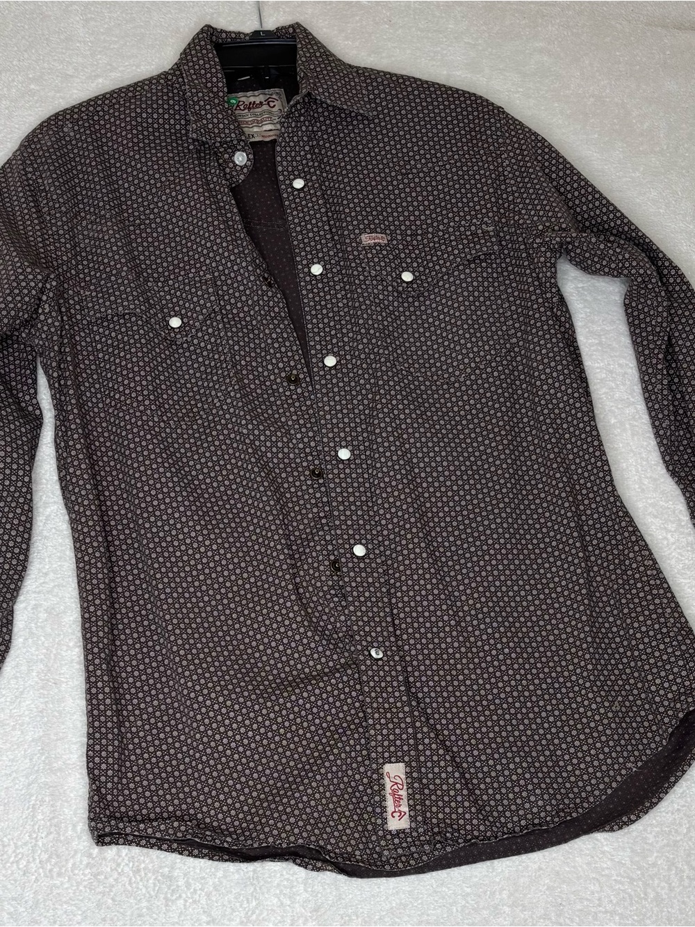 Men's Brown Patterned Long-Sleeve Button-Down Shirt